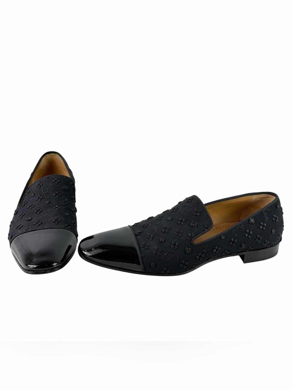 CHRISTIAN LOUBOUTIN Dandelion Black Jacquard Leather Embroidered Loafers 43-10US